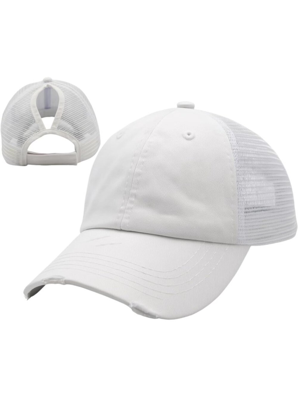 〽️Women Mash White High Ponytail Baseball Cap Trucker Bad Hair Day Adjustable
